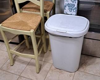 Bar stools. Kitchen trashcan