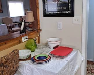 Covered casserole, mixing bowls, Corning ware bowls. Decorative bowls, plates and more