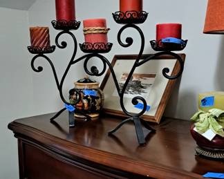 Wrought iron candleholders, pair