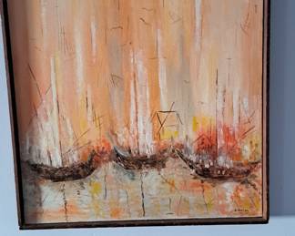 Mid century, Oil on canvas, sailboats