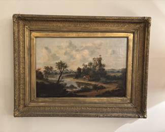 19th Century Oil on Canvas Landscape With Castle