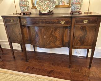 Flame Mahogany Sideboard with Bow Front. Banded and Inlaid.