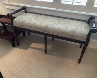 Hand Carved French Bench with Fortuny Style Fabric