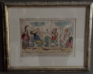 Antique Political Etching of Boxers or Pugilists