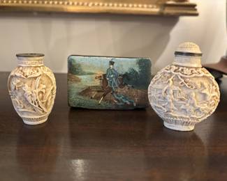 Hand Carved Snuff Bottles and Hand Painted Lacquer Box