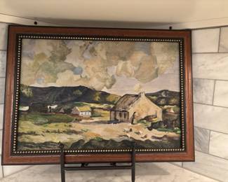 Oil on Canvas of a Mountainous Landscape and Village