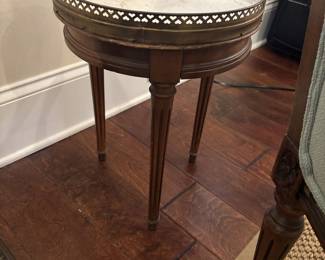 French Marble Top Side Table or Stand with Reticulated Brass Gallery