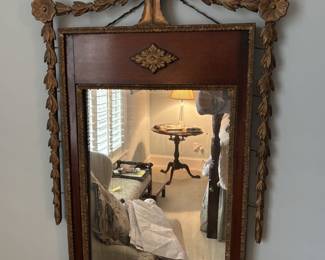 Mahogany Mirror With Cherub and Bellflower Decoration