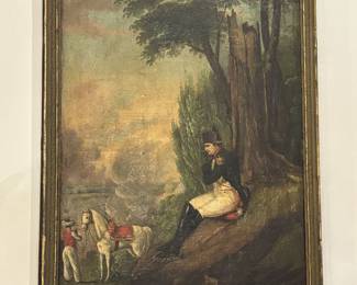 Antique Tremeau Mirror with Oil on Canvas Depicting Napoleon and Soldiers