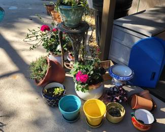 plants and flower pots, patio storage, pool toys