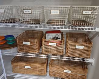 Container store and world market style organizer baskets and containers.