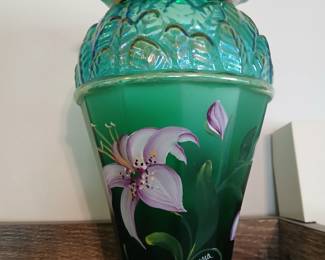 Rare Iridescent green painted Fenton 