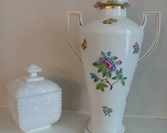 Milk glass and Herend vase (serendipity vase has small fracture).