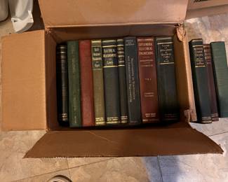New and vintage books.  Many electrical reference books.  Classic books: The Modern concise Encyclopedia  (1940),  A History of the World-All volumes (1937), and The Encyclopedia of Photography (1964).