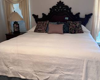 quality king bed and queen carved headboard set
