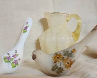 Two Fenton Bird / Vintage Fenton / Fenton Bird of Happiness / Custard Glass Fenton Hand Painted 