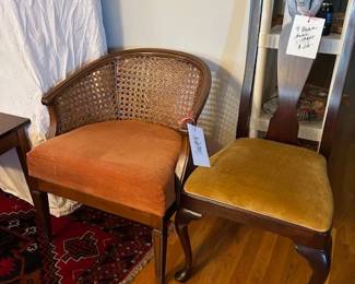one of 2 caned back chairs