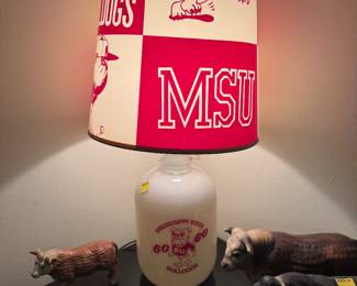 Vintage MSU milk glass gallon jug lamp