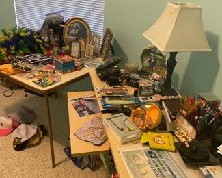 Office supplies, TV, VCR and clothes.