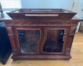 Detailed Wood & Metal Cabinet w/ Large Wood Removable Tray - See Notes	