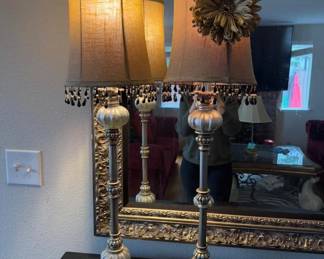 Elegant Tall Table Lamps w/ Beaded Shades – Vintage-Inspired Pair	