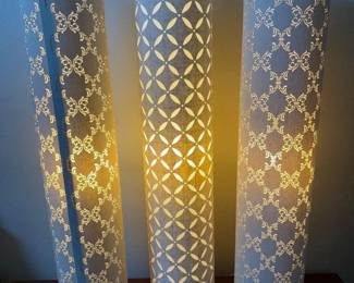 Set of 3 Neutral Cylinder Lamps – Cutout Patterns w/ Warm Glow	