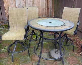 Outdoor Patio Set – Tile-Top Table, Chairs & Umbrella	