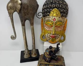 Asian-Inspired Décor Collection – Elephant, Buddha Mask & Trinket Box	