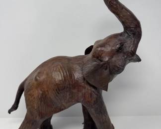 Large Leather-Wrapped Elephant Figurine	
