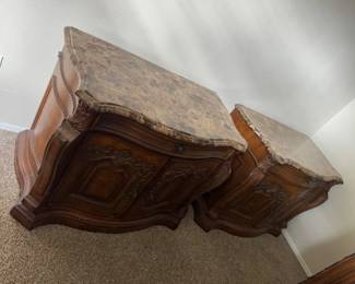 Pair of Collezione Europa Ornate Stone-Top Nightstands	