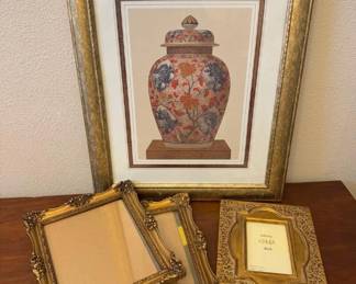 Framed Urn Artwork, Vintage Gold Ornate Frames +	