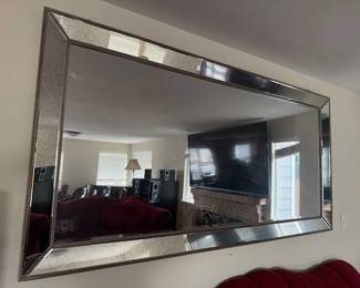 Oversized Beveled Mirror w/ Beaded Frame & Distressed Glass	