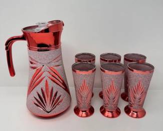 Red & Metallic Glitter Pitcher Set (Pitcher + 6 Glasses)	