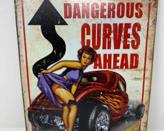 Legend Studio Metal Sign – "Dangerous Curves Ahead" (Made in USA)	