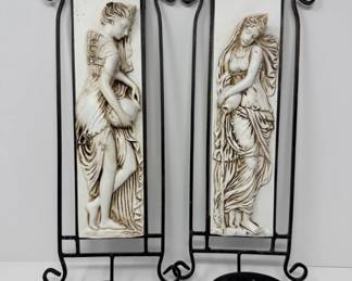 Vintage Wall Sconce Candle Holders – Grecian Goddess Relief Design	