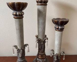 Set of 3 Antique Inspired Metal Candle Pillars	