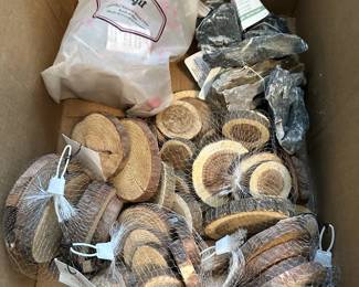 Collection of Round Wood Pieces and Stone Pieces