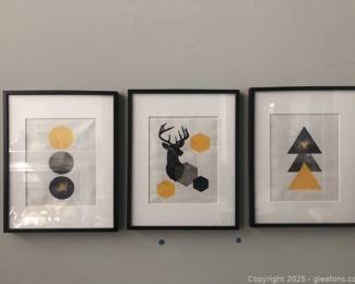 Trio of Geometric Art Prints in Yellow and Black