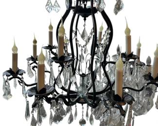 Black Metal and Glass Gem 12 Light Chandelier