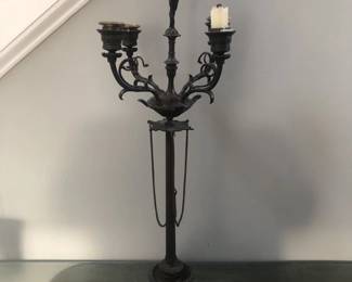 Unqiue Heavy Metal Table Candelabra Lamp with Wood Base