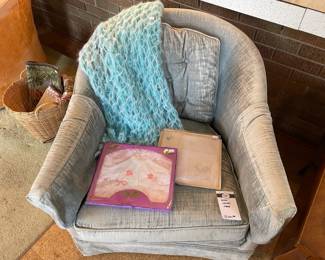 Blue Velvet Chairs, Baskets, Scarves