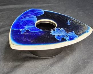 Ikebana Cobalt Crystalline Vase with Metal Frog