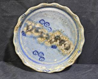Blue Glazed Fluted Pottery Pie Dish