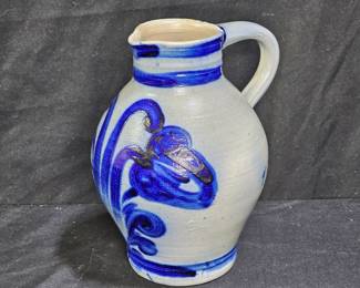 Vtg Stone Ware Cobalt Salt Glaze Pitcher