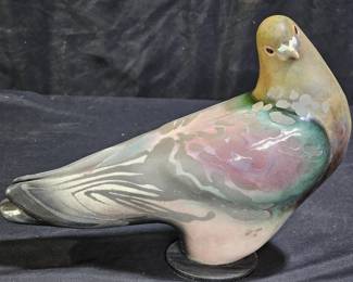Glo Coalson Signed L.E. Raku Pigeon on Base