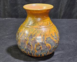 Signed Ballentine Amber, Brown & Blue Bud Vase