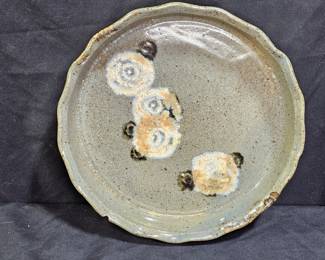 Blue Glazed Fluted Pottery Pie Dish