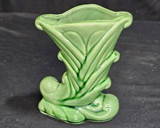 Vtg Shawnee USA 835 Cornucopia Green Glazed Vase