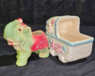 Vtg Circus Elephant & ABC Bassinette Planters