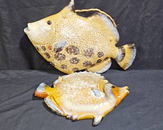 2 Vintage Ceramic Glazed Fish Wall Plaques